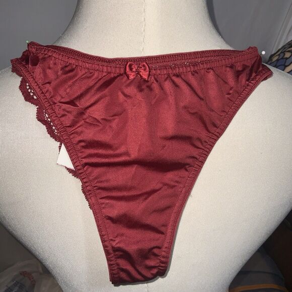 NWT 90s Victoria's Secret Red Second Skin Satin Undies Lace High Cut Dated 12/98
